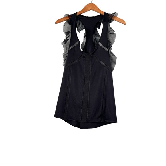 JOY CIOCI NY  Racerback Top Sz M Black Mesh Ruffles Boho Whimsigoth Festive - Picture 1 of 7